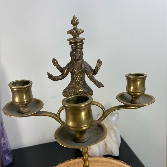Vintage Brass Candelabra  with Figurine Design Elegant Decorative Piece - Picture 3 of 13